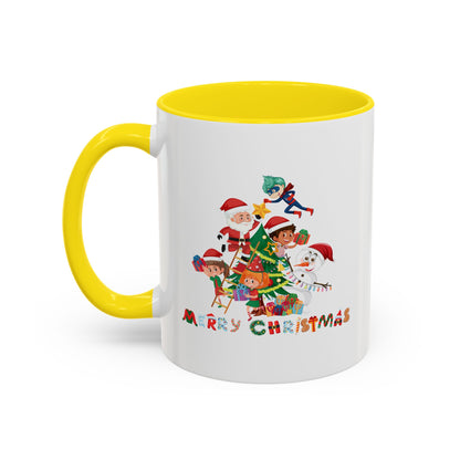 Accent Coffee Mug - Super kiddo making christmas tree with text - [[{"value":"Wonderwear Kid"}]]