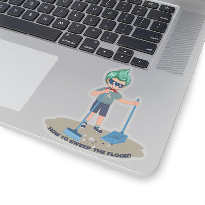 Kiss-Cut Stickers - Super kiddo sweeping floor - [[{"value":"Wonderwear Kid"}]]