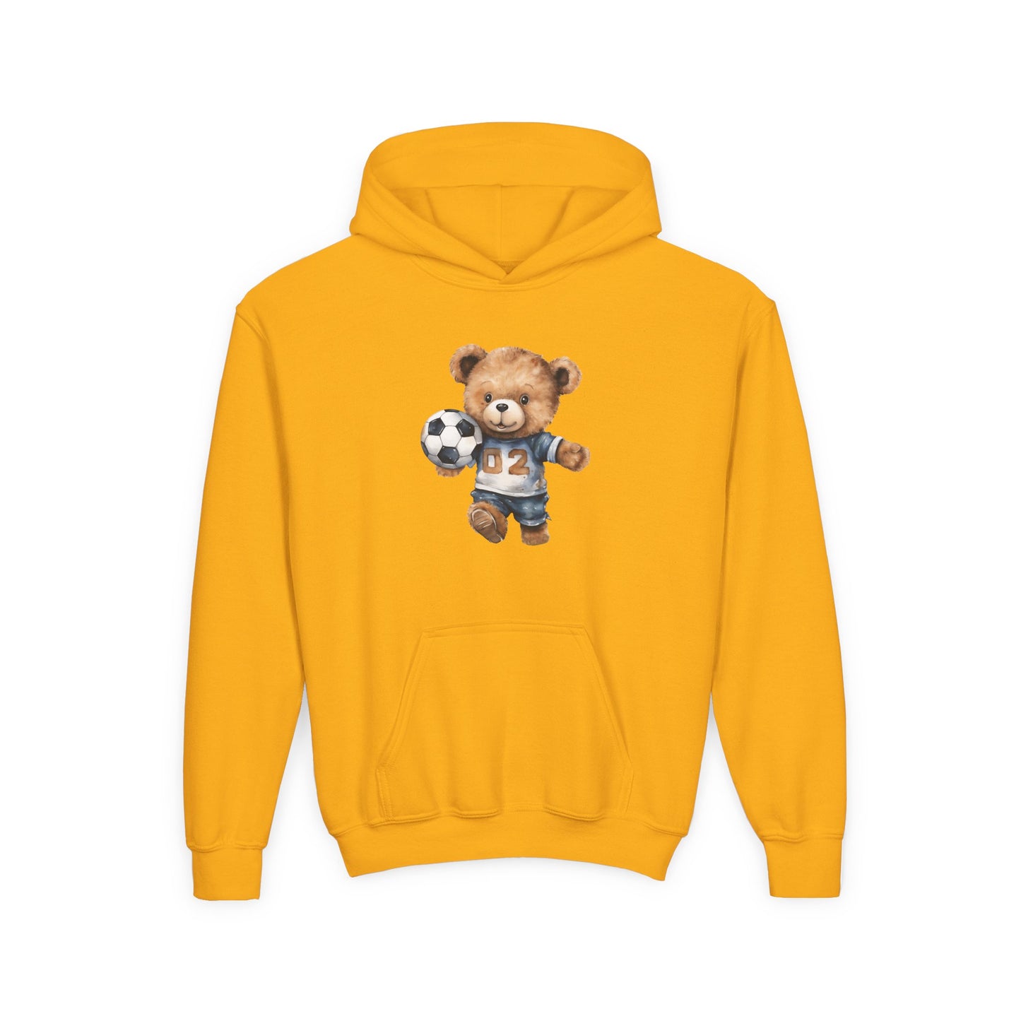 Youth Heavy Blend Hooded Sweatshirt - Adorable Soccer Bear
