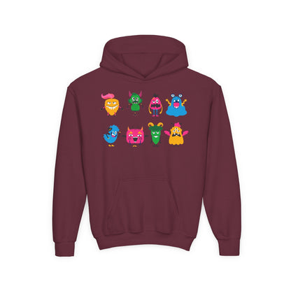 Youth Heavy Blend Hooded Sweatshirt - Set of monsters Printify