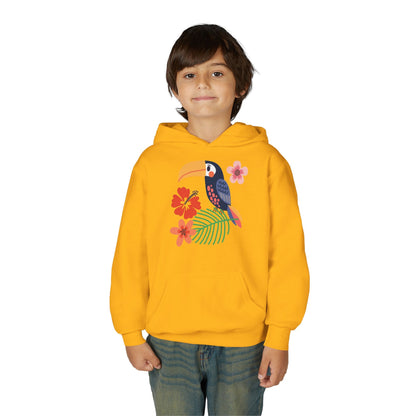 Youth hoodie with vibrant toucan bird design Printify