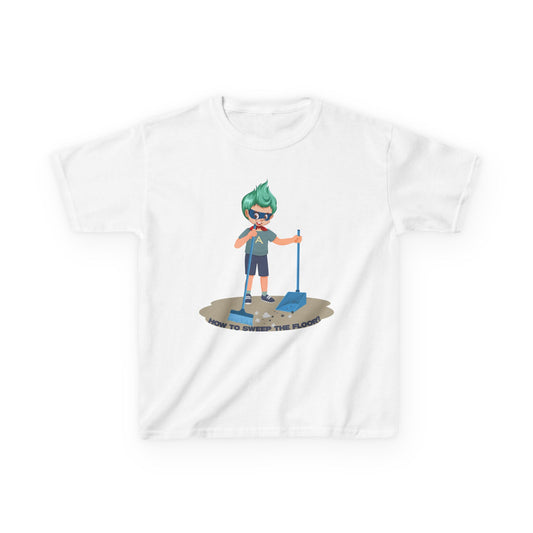 Kids Heavy Cotton™ Tee - Super kiddo sweeping floor - [[{"value":"Wonderwear Kid"}]]