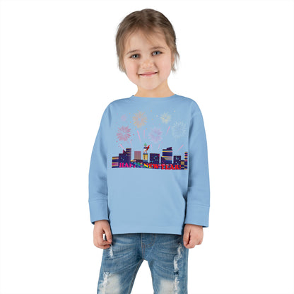 Toddler Long Sleeve Tee - Super kiddo with fireworks with text - [[{"value":"Wonderwear Kid"}]]