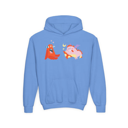 Youth Heavy Blend Hooded Sweatshirt -  Orange monsters Printify