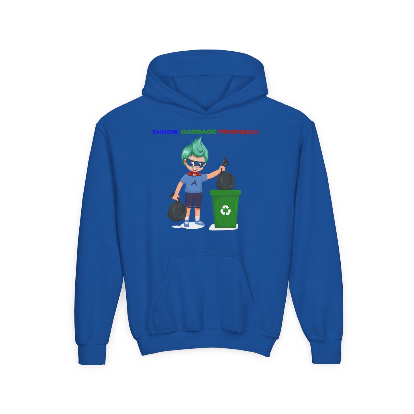 Youth Heavy Blend Hooded Sweatshirt - Super kiddo taking trash out