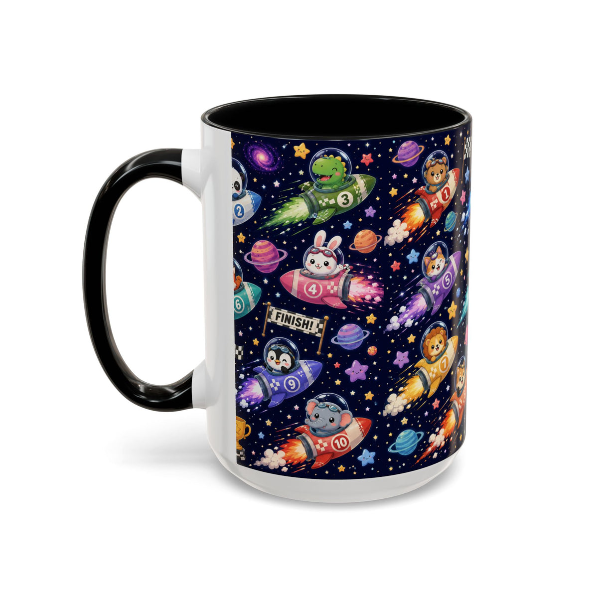 Accent Coffee Mug (11/15 oz) - Kawaii Cosmic Animal Rocket Race