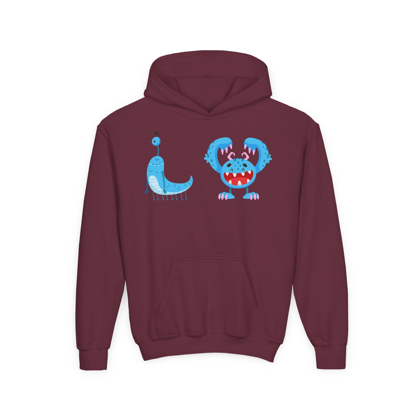 Youth Heavy Blend Hooded Sweatshirt - Happy toothy blue monsters