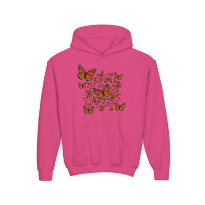 Youth Heavy Blend Hooded Sweatshirt -  Monarch butterflies Printify