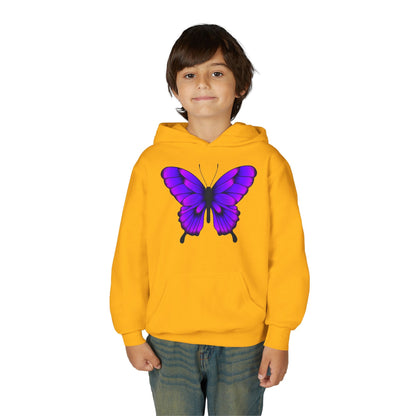 Youth Heavy Blend Hooded Sweatshirt - Tropical purple butterfly Printify
