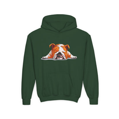 Youth Heavy Blend Hooded Sweatshirt -  Sleeping english bulldog Printify