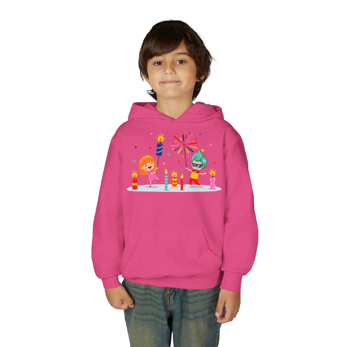 Youth Heavy Blend Hooded Sweatshirt - Super kiddo lighting fireworks