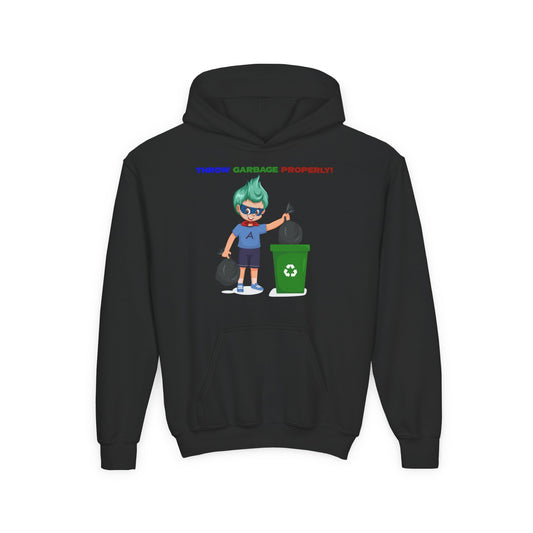 Youth Heavy Blend Hooded Sweatshirt - Super kiddo taking trash out - [[{"value":"Wonderwear Kid"}]]