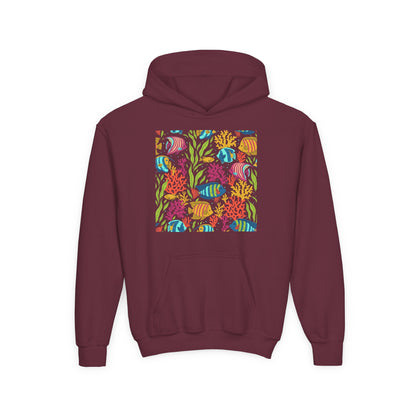 Youth Heavy Blend Hooded Sweatshirt - Colorful tropical corals Printify