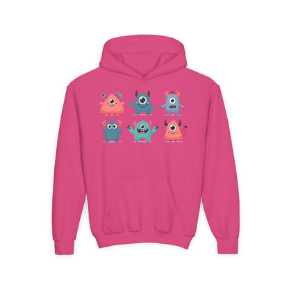 Youth Heavy Blend Hooded Sweatshirt -  Group of cute little monsters Printify