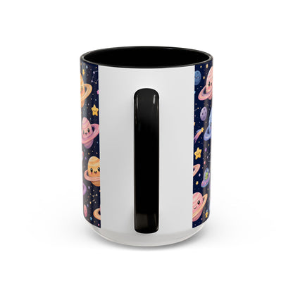 Accent Coffee Mug  (11/15 oz) - Kawaii Saturns in a Starry Space