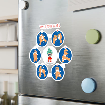 Halloween Kiss-Cut Vinyl Decals – Super kiddo teaching how to wash hands - [[{"value":"Wonderwear Kid"}]]