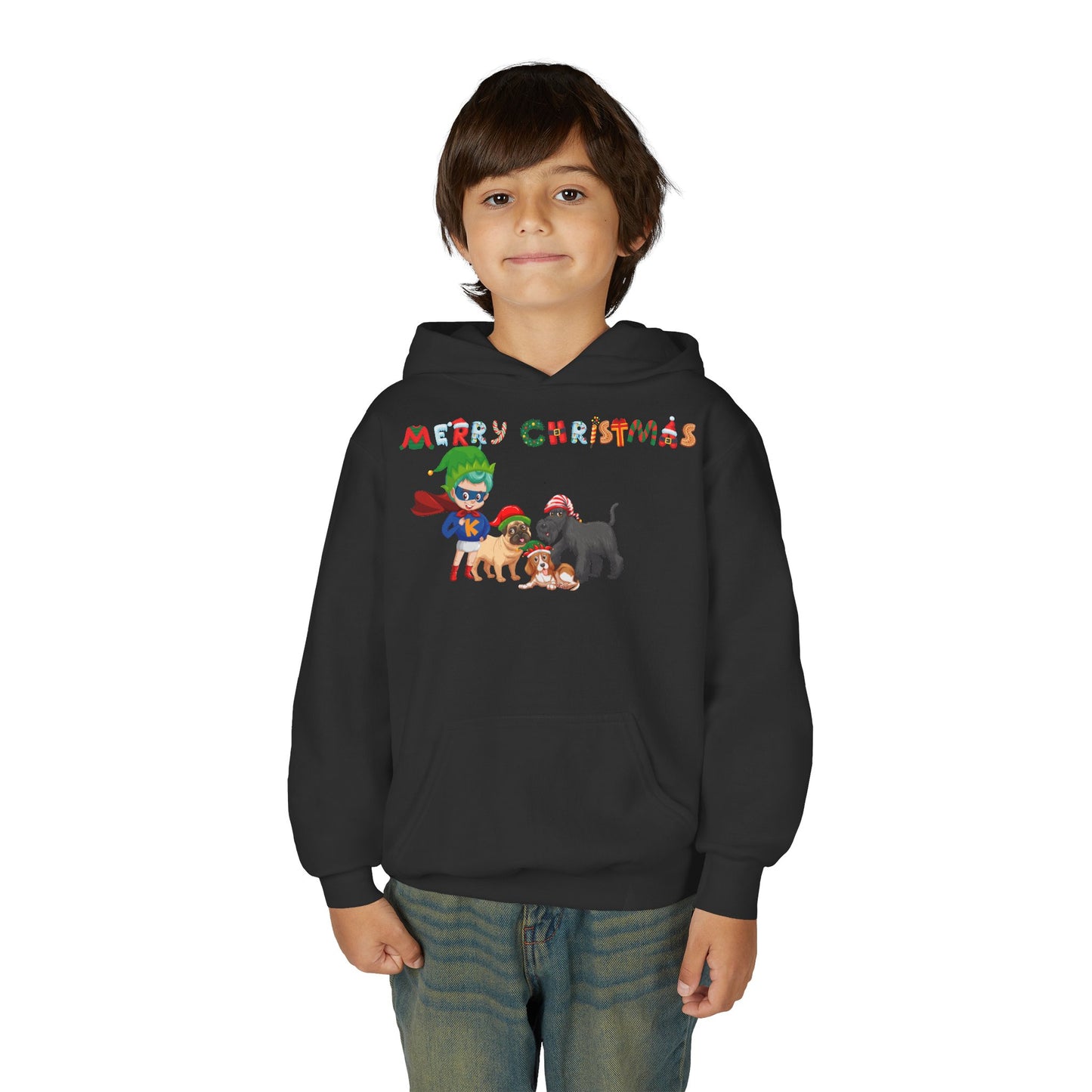 Youth Heavy Blend Hooded Sweatshirt - Super kiddo woith pet friends