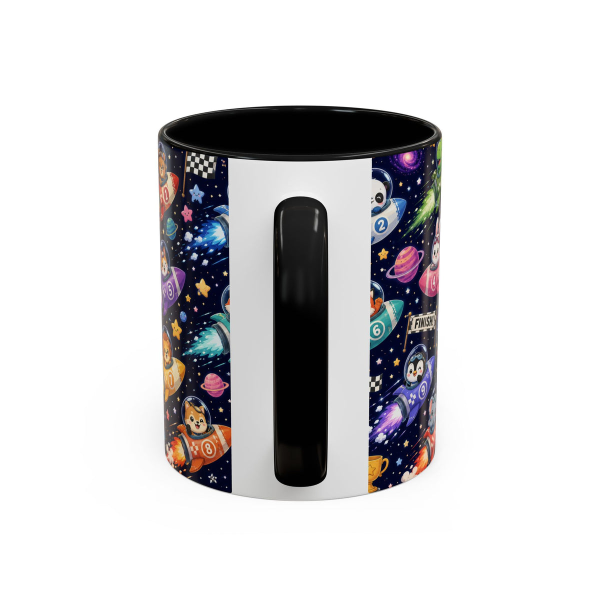 Accent Coffee Mug (11/15 oz) - Kawaii Cosmic Animal Rocket Race