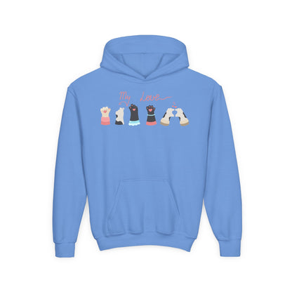 Youth Heavy Blend Hooded Sweatshirt - Paw My love Printify