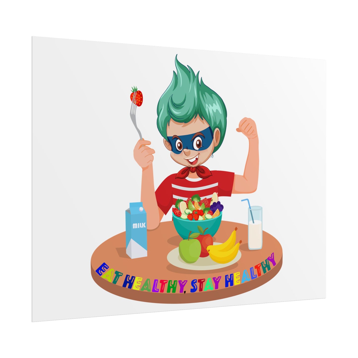 Rolled Posters - super kiddo eating healthy food - [[{"value":"Wonderwear Kid"}]]