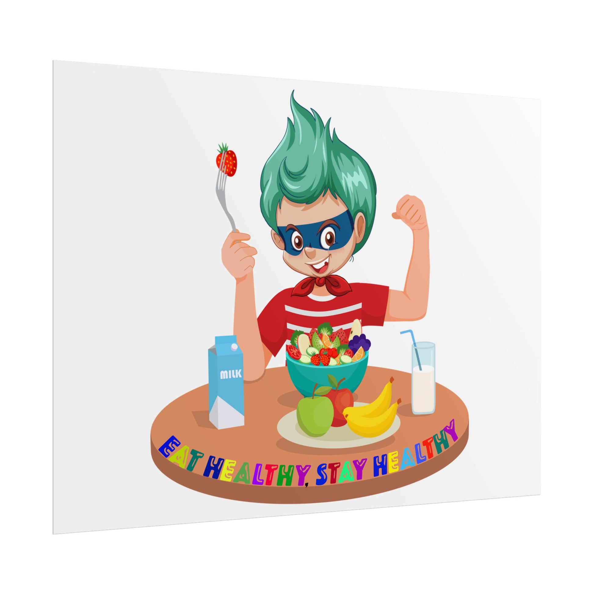 Rolled Posters - super kiddo eating healthy food - [[{"value":"Wonderwear Kid"}]]
