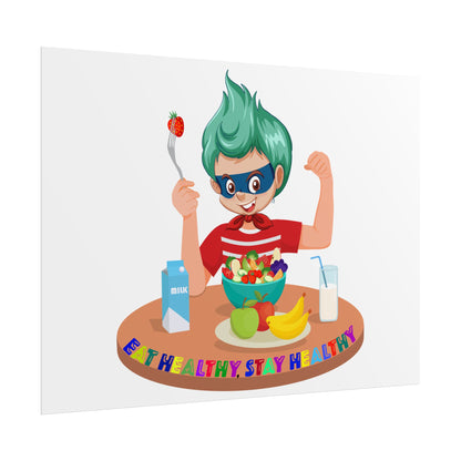 Rolled Posters - super kiddo eating healthy food - [[{"value":"Wonderwear Kid"}]]