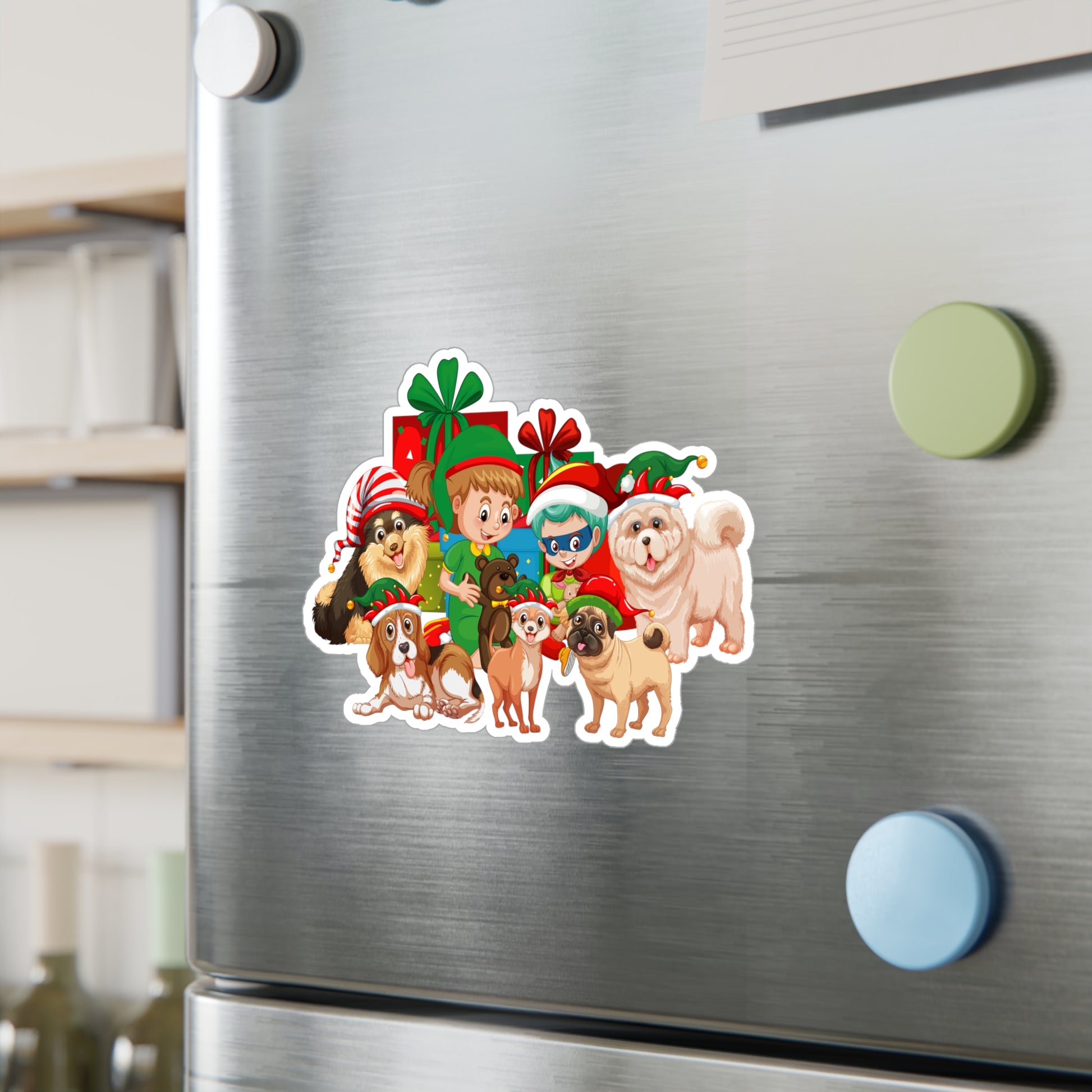 Christmas Kiss-Cut Vinyl Decals – Christmas with super kiddo pet friends without text - [[{"value":"Wonderwear Kid"}]]