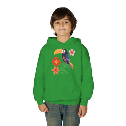 Youth hoodie with vibrant toucan bird design Printify