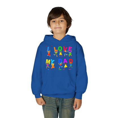 Youth Heavy Blend Hooded Sweatshirt - Kids showing i love my Dad Printify