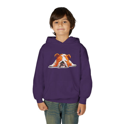 Youth Heavy Blend Hooded Sweatshirt -  Sleeping english bulldog Printify