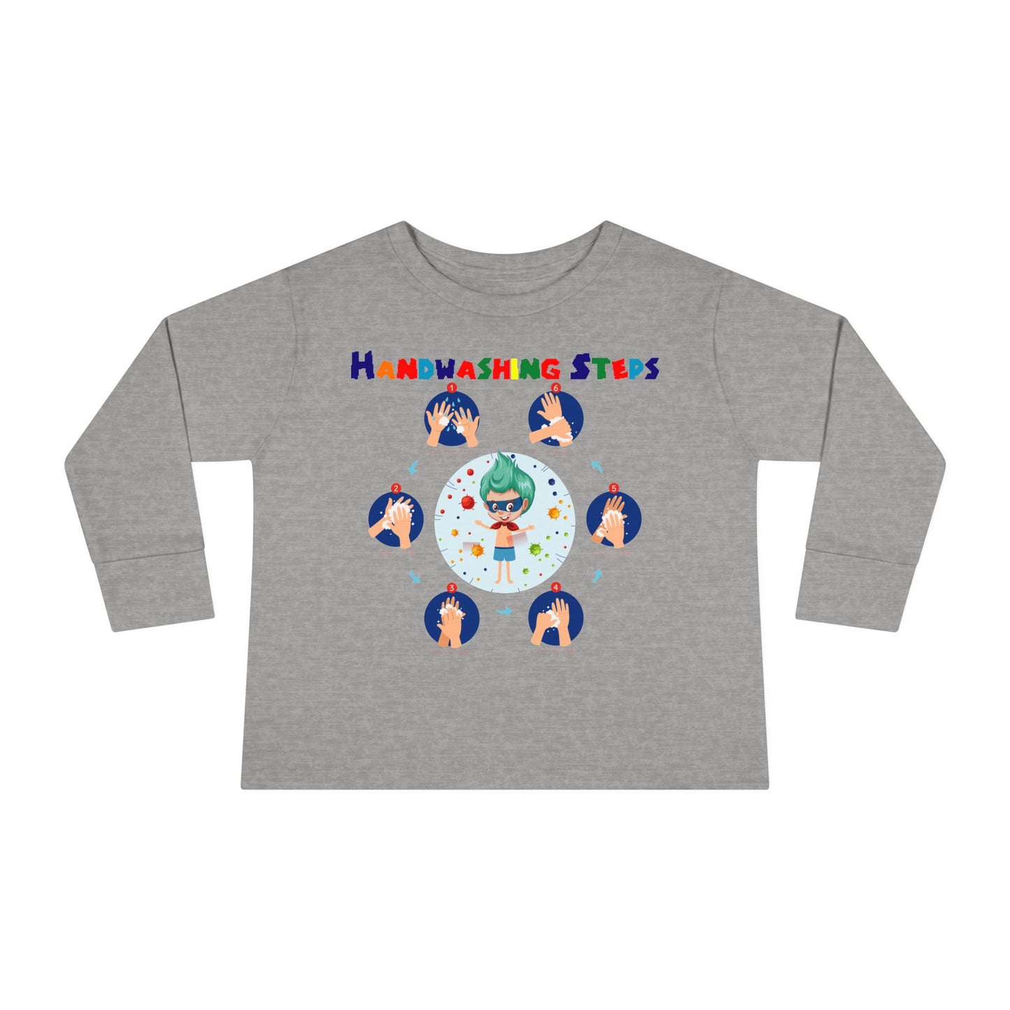 Toddler Long Sleeve Tee - Super kiddo how to wash hand properly - [[{"value":"Wonderwear Kid"}]]