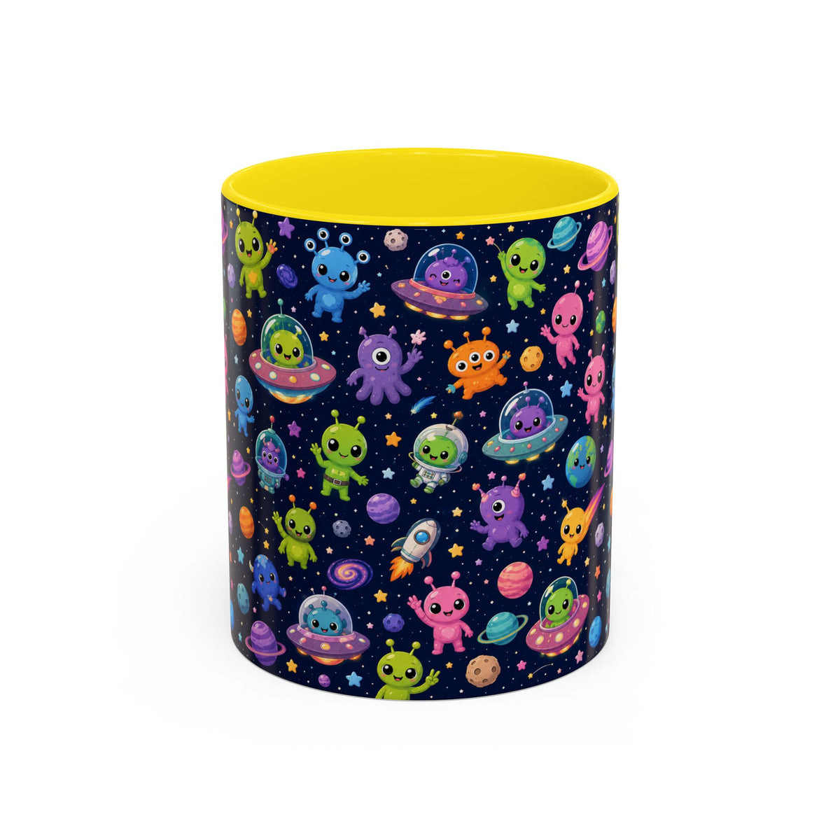 Accent Coffee Mug  (11/15 oz) - Cheerful Cartoon Alien Space