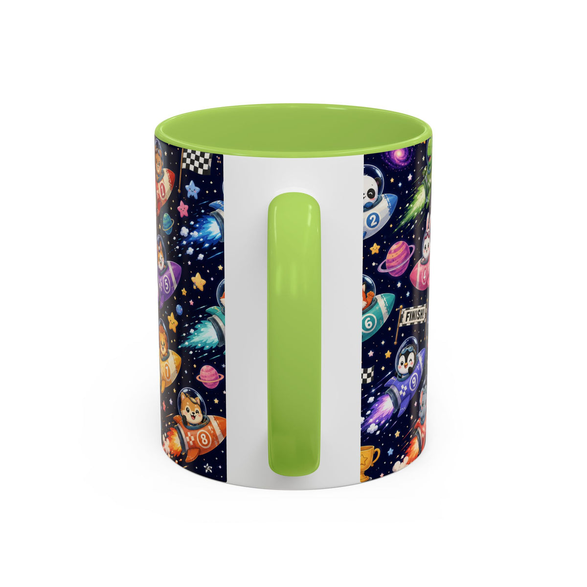 Accent Coffee Mug (11/15 oz) - Kawaii Cosmic Animal Rocket Race