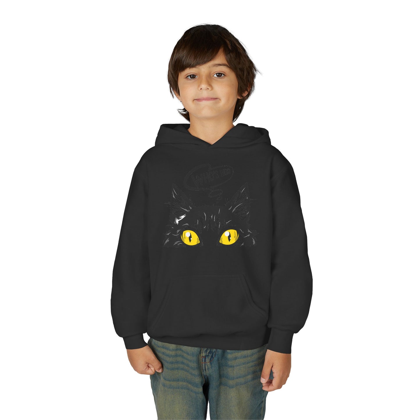Youth Heavy Blend Hooded Sweatshirt -  Whos there cat