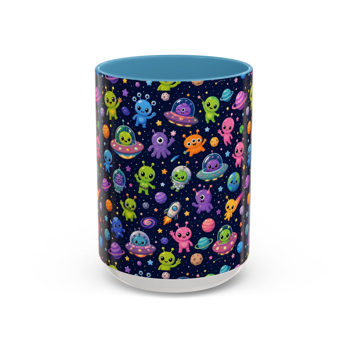 Accent Coffee Mug  (11/15 oz) - Cheerful Cartoon Alien Space