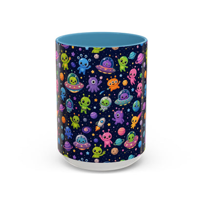 Accent Coffee Mug  (11/15 oz) - Cheerful Cartoon Alien Space