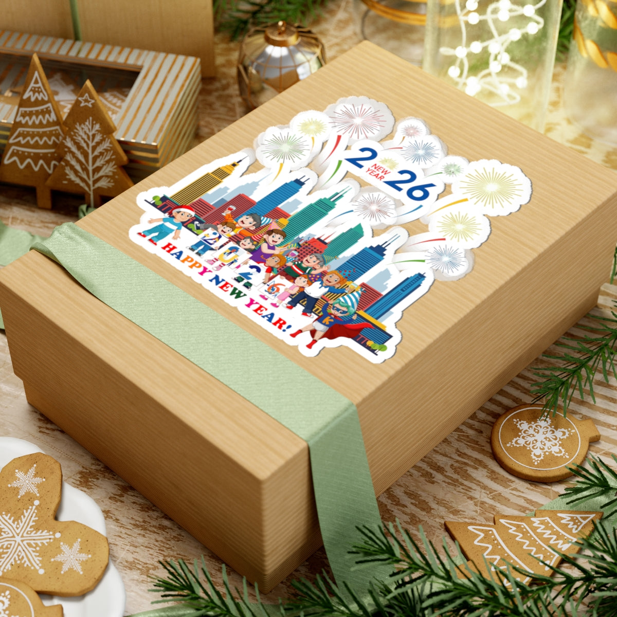 Kiss-Cut Stickers - Happy new year with fireworks - [[{"value":"Wonderwear Kid"}]]