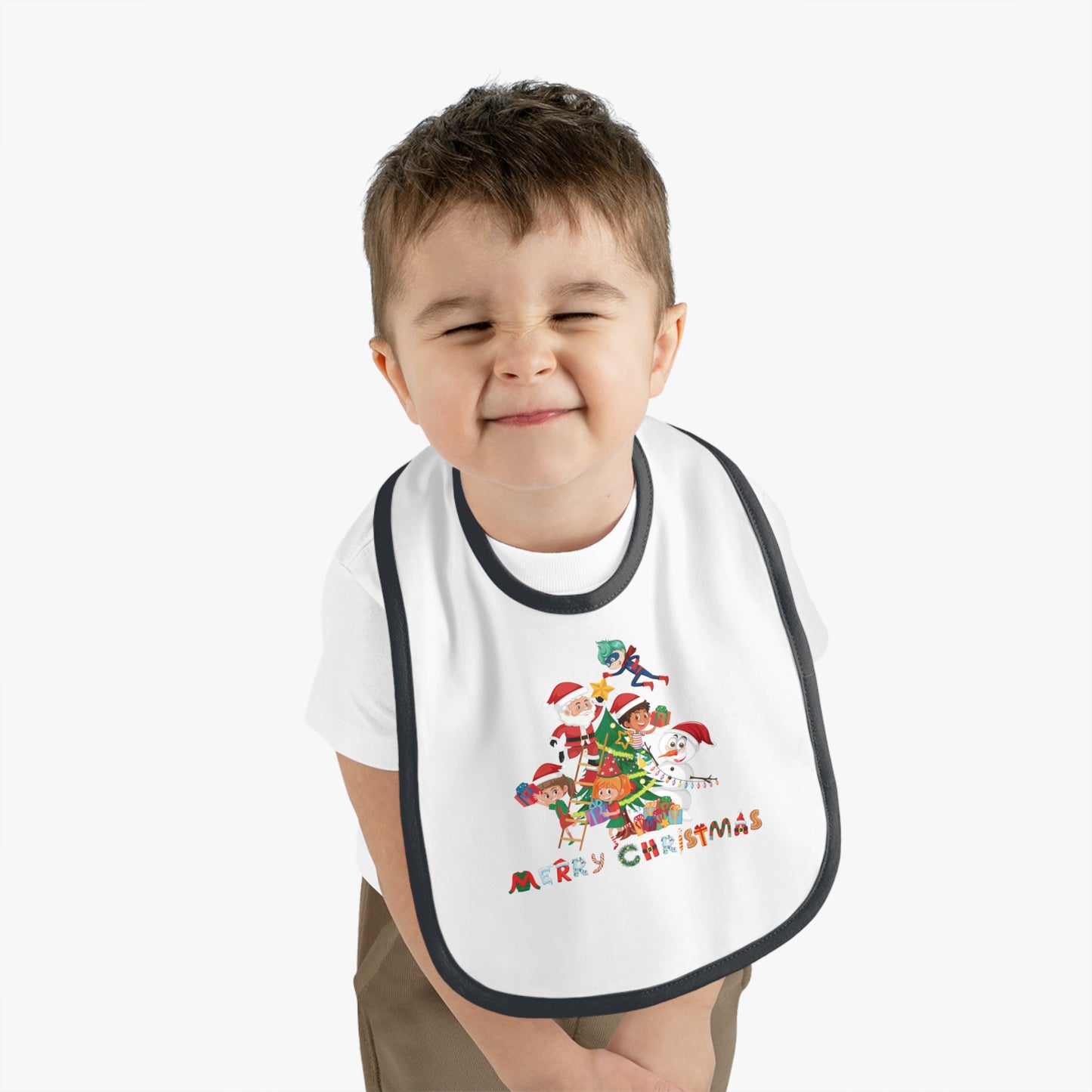 Baby Bib - Super kiddo making christmas tree with text