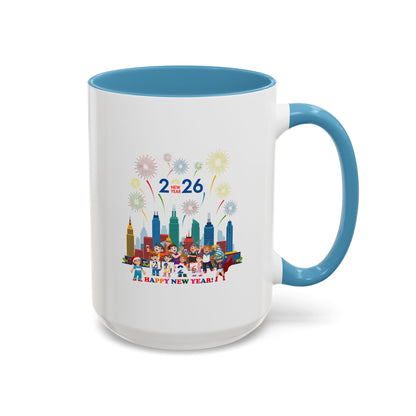 Accent Coffee Mug - Happy new year with fireworks - [[{"value":"Wonderwear Kid"}]]