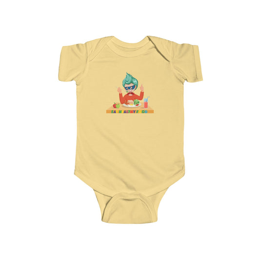 Infant Bodysuit - Super kiddo eating healthy breafast - [[{"value":"Wonderwear Kid"}]]
