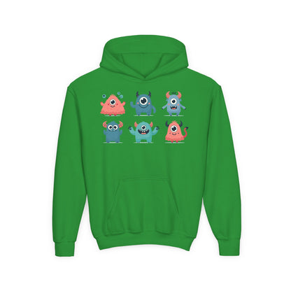 Youth Heavy Blend Hooded Sweatshirt -  Group of cute little monsters Printify