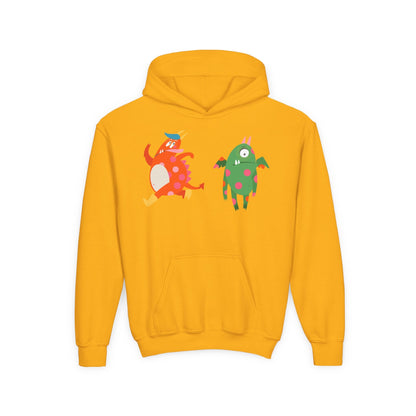 Youth Heavy Blend Hooded Sweatshirt - Monsters in action Printify