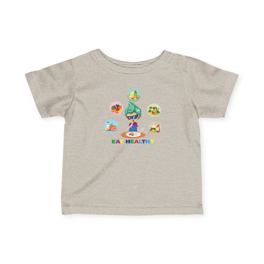 Infant Fine Jersey Tee - Supper kiddo showing healthy food to eat - [[{"value":"Wonderwear Kid"}]]