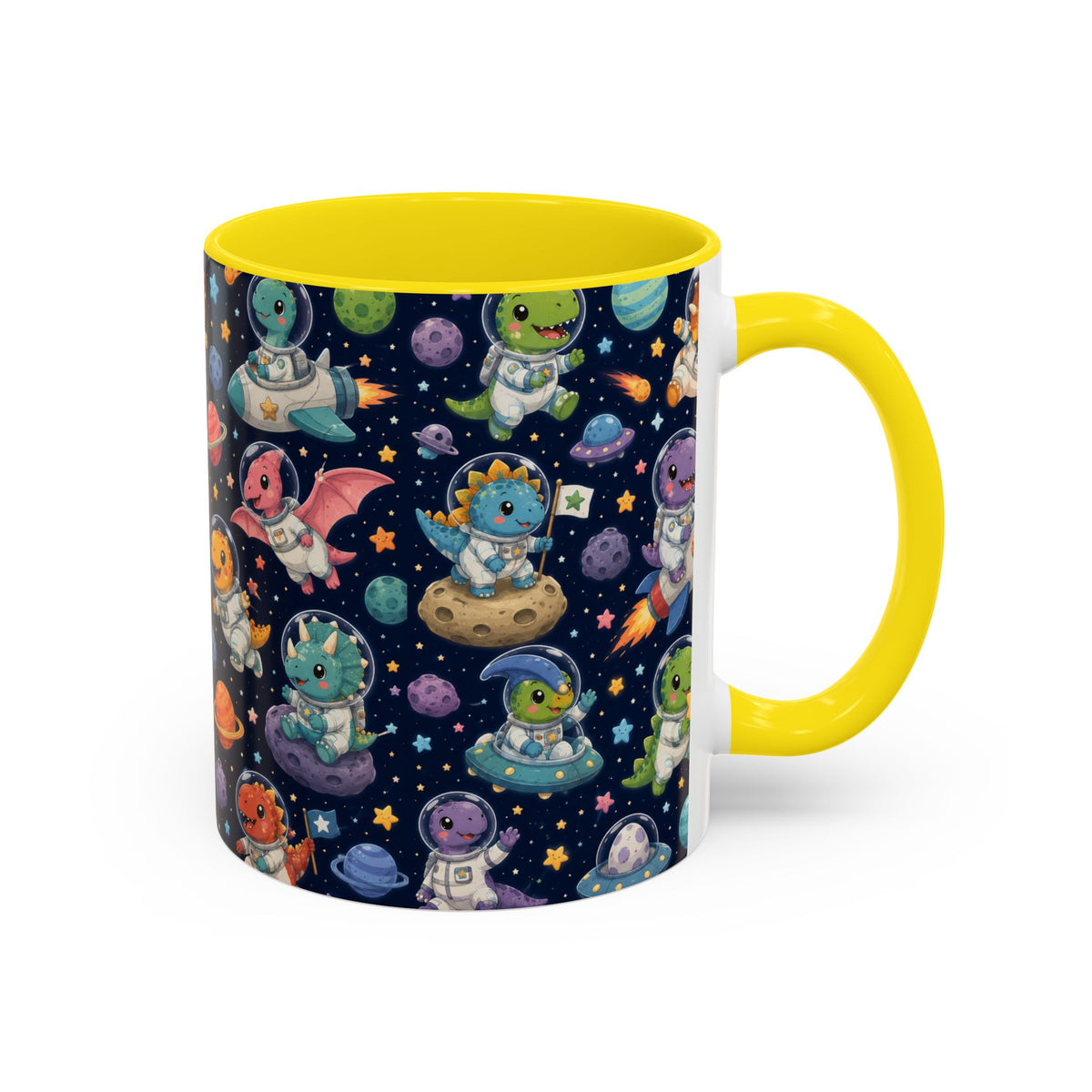 Accent Coffee Mug (11/15 oz) - Cute Dinosaur Astronaut Space