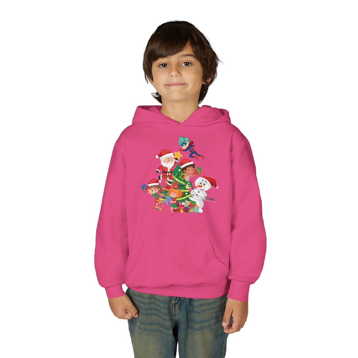 Youth Heavy Blend Hooded Sweatshirt - Super kiddo making christmas tree