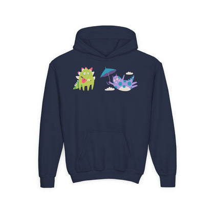 Youth Heavy Blend Hooded Sweatshirt - Monsters playing Printify