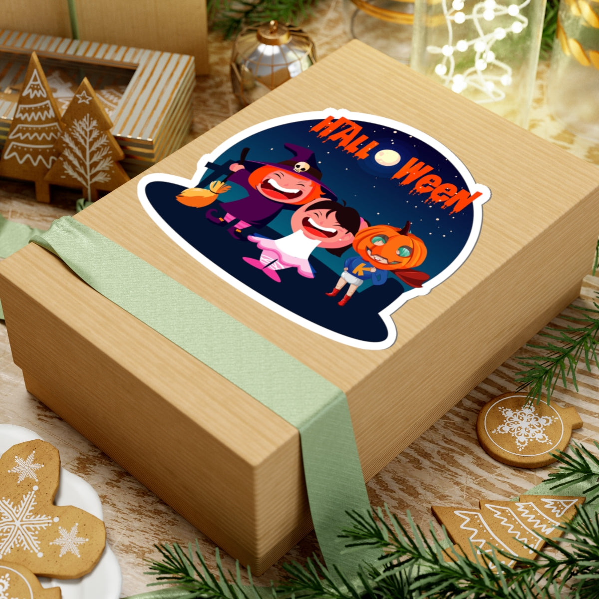 Kiss-Cut Stickers - Super kiddo wearing pumpkin - [[{"value":"Wonderwear Kid"}]]