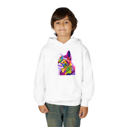 Youth hoodie with adorable cat design Printify