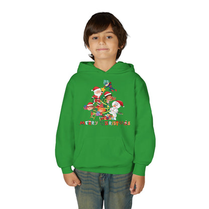 Youth Heavy Blend Hooded Sweatshirt - Super kiddo making christmas tree with text - [[{"value":"Wonderwear Kid"}]]