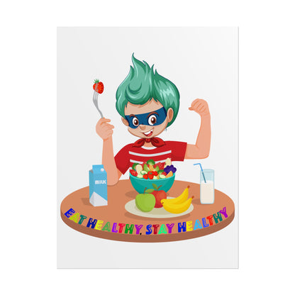 Rolled Posters - super kiddo eating healthy food - [[{"value":"Wonderwear Kid"}]]